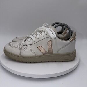 Veja V-10 White Metallic Gold Leather Low Top Women's‎ Sneakers Shoe Size 39/8